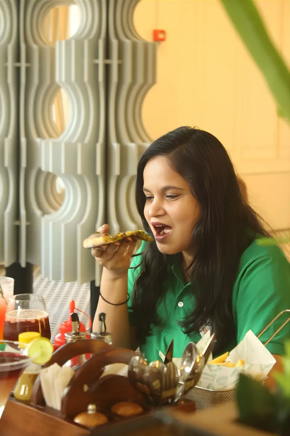 Guest tasting a slice